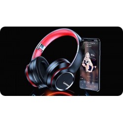 Wireless Ακουστικά Stereo Lenovo HD200 V5.0 με Μικρόφωνο, AUX, Πλήκτρα Ελέγχου & Αναπαραγωγή 20 ωρών Μαύρο-Κόκκινο