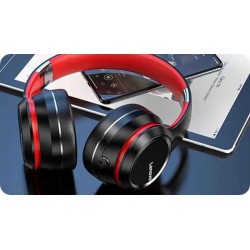 Wireless Ακουστικά Stereo Lenovo HD200 V5.0 με Μικρόφωνο, AUX, Πλήκτρα Ελέγχου & Αναπαραγωγή 20 ωρών Μαύρο-Κόκκινο