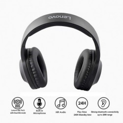 Wireless Ακουστικά Stereo Lenovo HD116 V5.0 IPX5 Μαύρα με Μικρόφωνο, AUX, Πλήκτρα Ελέγχου & 24ωρη Αναπαραγωγή