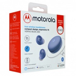 Bluetooth Hands Free Motorola Vervebuds 250 In-ear TWS IPX5 με Ασύρματη Φόρτιση Μπλέ Συμβατά με Alexa, Siri και Google Assistant