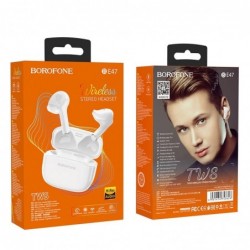 True Wireless Hands Free Borofone BE47 Serenity TWS V5.0 Λευκά με Εναλλαγή Master/Slave