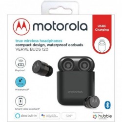 Bluetooth Hands Free Motorola Vervebuds 120 In-ear TWS IPX6 με USB-C  Μαύρο Συμβατά με Alexa, Siri και Google Assistant