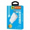 Φορτιστής Ταξιδίου Ancus Supreme Series USB 5V / 2A  με Αποσπώμενο Καλώδιο 2 σε 1 USB σε Micro USB / USB-C 2A 1m Λευκός