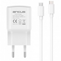 Φορτιστής Ταξιδίου Ancus Supreme Series USB 5V / 2A  με Αποσπώμενο Καλώδιο 2 σε 1 USB σε Micro USB / USB-C 2A 1m Λευκός