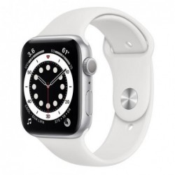 Apple Watch Series 6 GPS 44mm Ασημί με Sport Band Λευκό