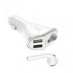 Φορτιστής Αυτοκινήτου Hoco E47 Traveller με Wireless Headset, Dual USB QC3.0 DC5V και 18W Λευκός