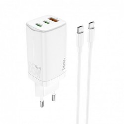 Φορτιστής Ταξιδίου Hoco N16 Scenery Fast Charging PD 65W QC3.0 2 x USB-C, 1 x USB-A 5V/3A με Καλώδιο USB-C 1μ. Λευκό GaN Tech