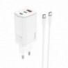 Φορτιστής Ταξιδίου Hoco N16 Scenery Fast Charging PD 65W QC3.0 2 x USB-C, 1 x USB-A 5V/3A με Καλώδιο USB-C 1μ. Λευκό GaN Tech