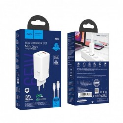 Φορτιστής Ταξιδίου Hoco N16 Scenery Fast Charging PD 65W QC3.0 2 x USB-C, 1 x USB-A 5V/3A με Καλώδιο USB-C 1μ. Λευκό GaN Tech