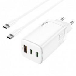 Φορτιστής Ταξιδίου Hoco N16 Scenery Fast Charging PD 65W QC3.0 2 x USB-C, 1 x USB-A 5V/3A με Καλώδιο USB-C 1μ. Λευκό GaN Tech