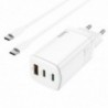 Φορτιστής Ταξιδίου Hoco N16 Scenery Fast Charging PD 65W QC3.0 2 x USB-C, 1 x USB-A 5V/3A με Καλώδιο USB-C 1μ. Λευκό GaN Tech