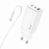 Φορτιστής Ταξιδίου Hoco N16 Scenery Fast Charging PD 65W QC3.0 2 x USB-C, 1 x USB-A 5V/3A με Καλώδιο USB-C 1μ. Λευκό GaN Tech