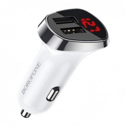 Φορτιστής Αυτοκινήτου Borofone BZ15 Auspicious Dual USB 5V 2.4A 12W Λευκός με Ψηφιακή LED Ένδειξη