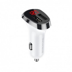 Φορτιστής Αυτοκινήτου Borofone BZ15 Auspicious Dual USB 5V 2.4A 12W Λευκός με Ψηφιακή LED Ένδειξη