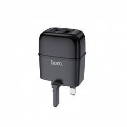 Φορτιστής Ταξιδίου Hoco C77B Highway Dual USB 5V/2.4A Μαύρος για πρίζα UK