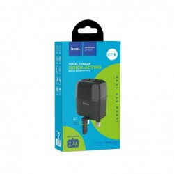 Φορτιστής Ταξιδίου Hoco C77B Highway Dual USB 5V/2.4A Μαύρος για πρίζα UK