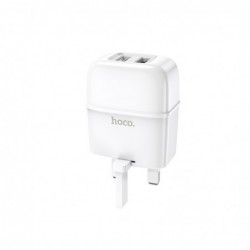 Φορτιστής Ταξιδίου Hoco C77B Highway Dual USB 5V/2.4A Λευκός για πρίζα UK