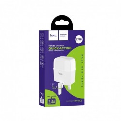 Φορτιστής Ταξιδίου Hoco C77B Highway Dual USB 5V/2.4A Λευκός για πρίζα UK