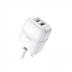 Φορτιστής Ταξιδίου Hoco C77B Highway Dual USB 5V/2.4A Λευκός για πρίζα UK