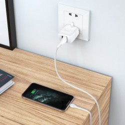 Φορτιστής Ταξιδίου Hoco C77B Highway Dual USB 5V/2.4A Λευκός για πρίζα UK