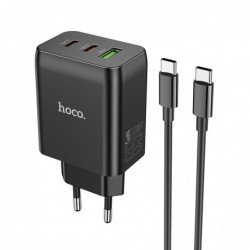 Φορτιστής Ταξιδίου Hoco N18 Phenomenon Fast Charging 65W 2 x USB-C,1 x USB-A 5V/3A με Αποσπώμενο Καλώδιο USB-C 1μ. Μαύρος GaN Te
