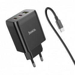 Φορτιστής Ταξιδίου Hoco N18 Phenomenon Fast Charging 65W 2 x USB-C,1 x USB-A 5V/3A με Αποσπώμενο Καλώδιο USB-C 1μ. Μαύρος GaN Te