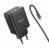 Φορτιστής Ταξιδίου Hoco N18 Phenomenon Fast Charging 65W 2 x USB-C,1 x USB-A 5V/3A με Αποσπώμενο Καλώδιο USB-C 1μ. Μαύρος GaN Te