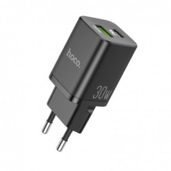 Φορτιστής Ταξιδίου Hoco N13 Bright Fast Charge PD30W, QC3.0 USB-C 30W USB-A 18W 5V/3A Μαύρο
