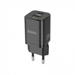 Φορτιστής Ταξιδίου Hoco N13 Bright Fast Charge PD30W, QC3.0 USB-C 30W USB-A 18W 5V/3A Μαύρο