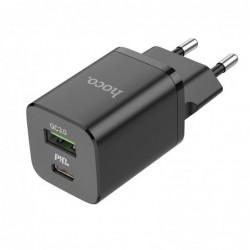 Φορτιστής Ταξιδίου Hoco N13 Bright Fast Charge PD30W, QC3.0 USB-C 30W USB-A 18W 5V/3A Μαύρο