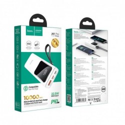 Power Bank J41 Pro Mobi 10000mAh PD3.0+QC3.0 με USB-A  22.5W, USB-C 20W και Οθόνη Λευκό