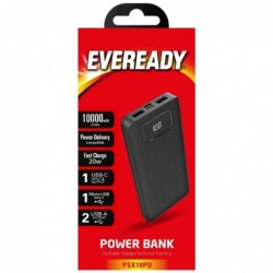 Power Bank Energizer Eveready Slim 10000mAh PD Fast Charge 20W με 2x USB-A  και Οθόνη  Μαύρο
