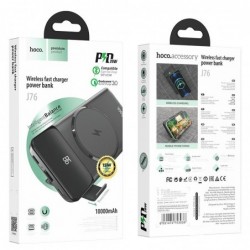 Power Bank J76 Bobby Magnetic 10000mAh με Ασύρματη Φόρτιση και Βάση Στήριξης Τηλεφώνου με USB-A και USB-C Μαύρο