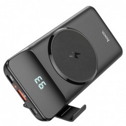 Power Bank J76 Bobby Magnetic 10000mAh με Ασύρματη Φόρτιση και Βάση Στήριξης Τηλεφώνου με USB-A και USB-C Μαύρο