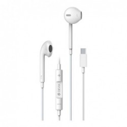 Hands Free Stereo Devia Earpods EM048 USB C με Χειριστήριο & Μικρόφωνο Smart Series Λευκό