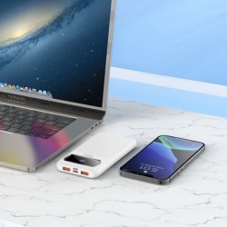 Power Bank J81 Fast Way 10000mAh PD20W+QC3.0 Super Fast Charge με 2x USB-A και USB-C και Οθόνη Λευκό