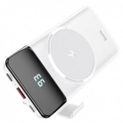 Power Bank J76 Bobby Magnetic 10000mAh με Ασύρματη Φόρτιση και Βάση Στήριξης Τηλεφώνου με USB-A και USB-C Λευκό