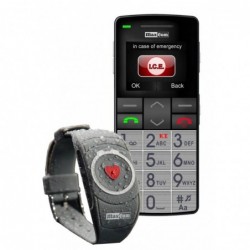Maxcom MM715BB 1.8" με Ασύρματο Βραχιόλι SOS, Bluetooth, Μεγάλα Πλήκτρα, Ραδιόφωνο, Φακό και Πλήκτρο Έκτακτης Ανάγκης Μαύρο-Ασημ