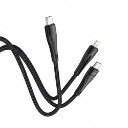 Καλώδιο σύνδεσης Hoco U102 Super 100W 2 σε 1 USB-C σε USB-C και Lightning για Γρήγορη Φόρτιση 20V/5A Μαύρο 1.2m